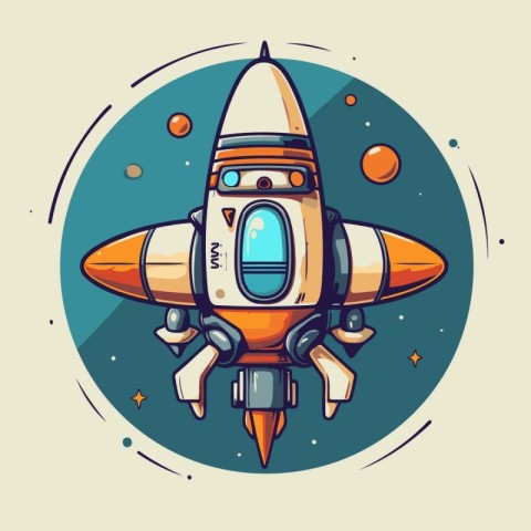 Cartoon spaceship in space. Vector illustration for your graphic