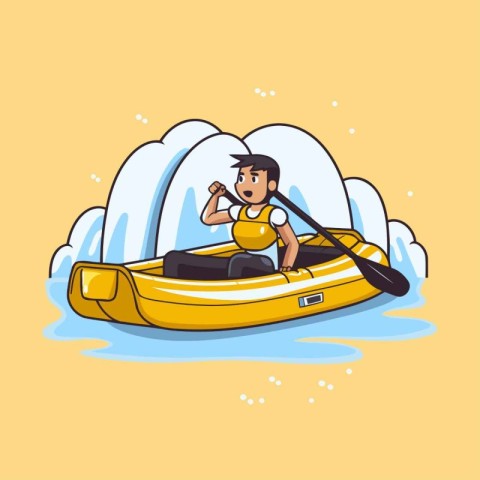 Man in kayak. Vector illustration in cartoon style. Isolated on