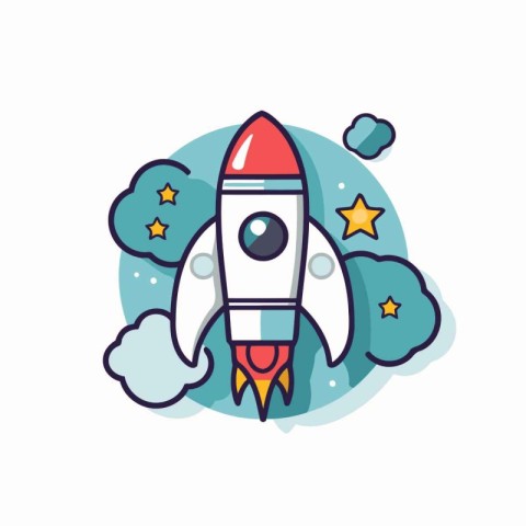 Rocket icon in flat style. Vector illustration with rocket on wh