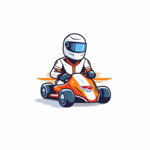 Cartoon racer driving a race car. Vector illustration on white b