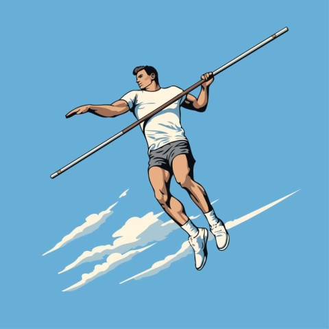 Athletic man running in the sky. Vector illustration.