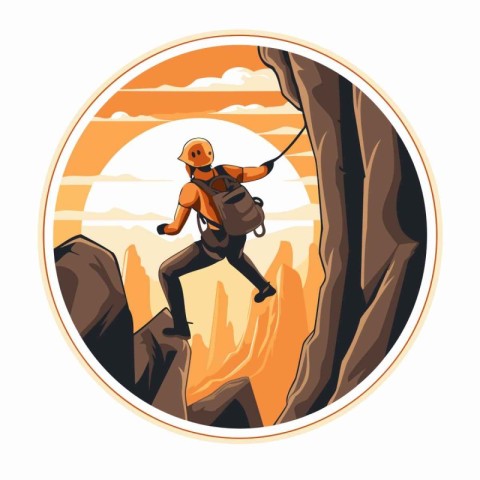 Vector illustration of a rock climber climbing on a cliff in the