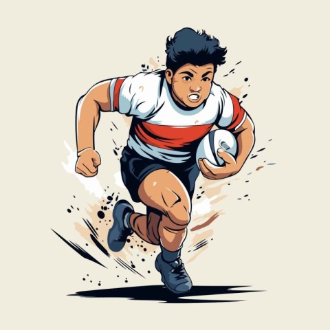 Rugby player. Vector illustration in retro style for sport desig