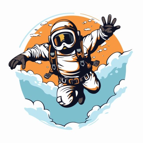 Astronaut in spacesuit flying in the sky. Vector illustration