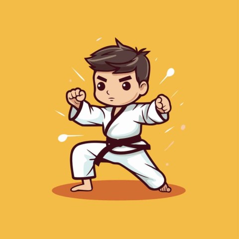 Taekwondo boy cartoon character. Vector illustration of a karate