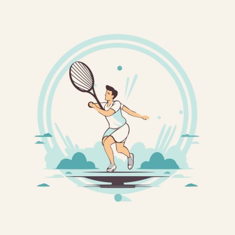 Tennis player with racket. Vector illustration in flat design st