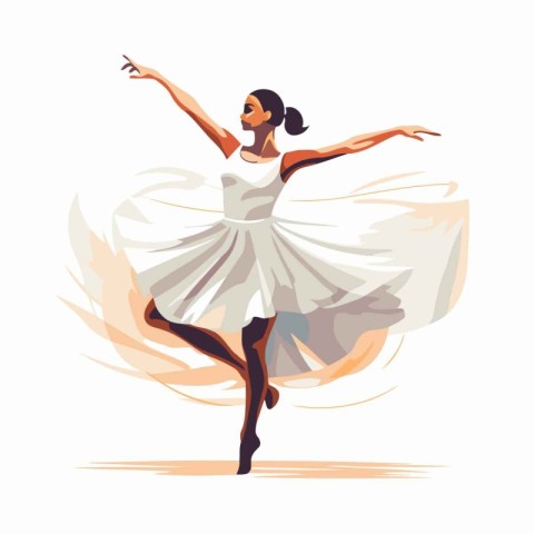 Beautiful ballerina in a white dress dancing. Vector illustratio