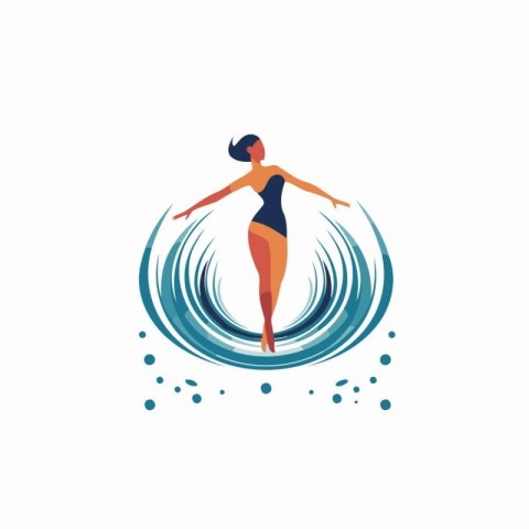 Beautiful woman in a swimsuit on a background of water waves. Ve