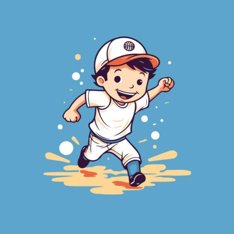 Baseball player running with ball. Vector illustration in cartoo