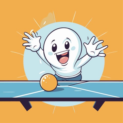 Table tennis ball and racket with happy face. Vector cartoon ill