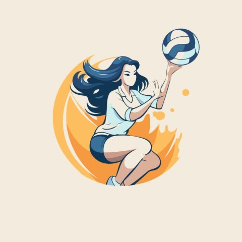 Volleyball girl player with ball in hand. Vector illustration.