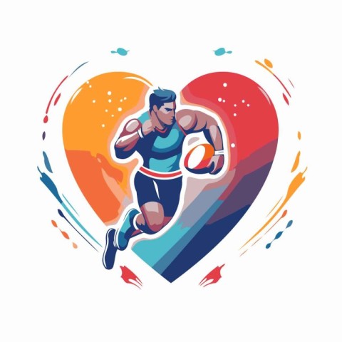 Vector illustration of a rugby player running with ball in the h