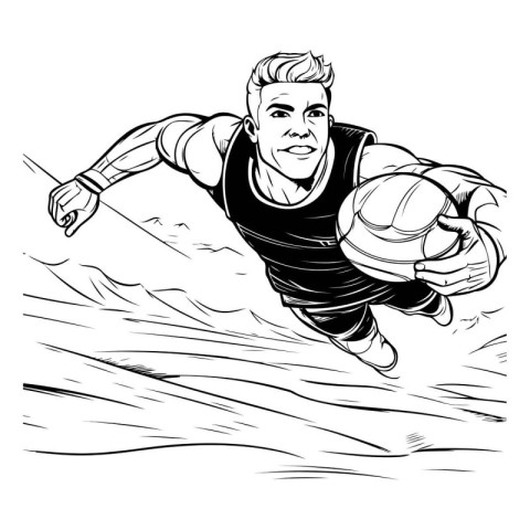 illustration of a volleyball player jumping over a cliff with ba