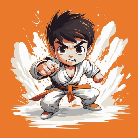 Taekwondo boy vector illustration. Cartoon karate karate boy.