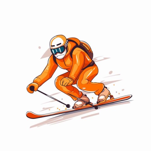 Cartoon skier. Vector illustration. Isolated on white background