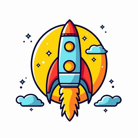 Rocket icon in flat line style. Vector illustration of start up.