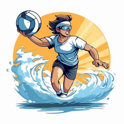 Beach volleyball player. Vector illustration of a man playing vo