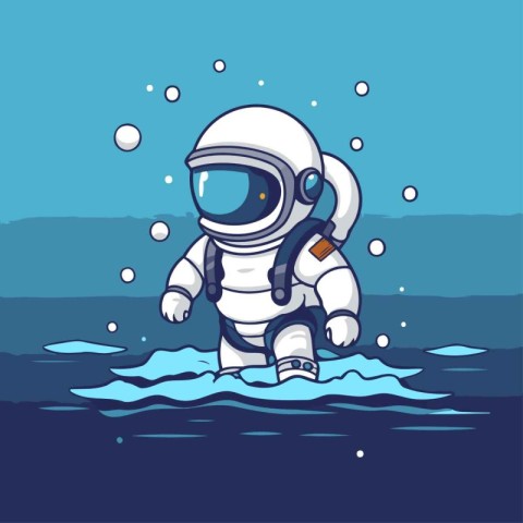 Astronaut in the water. Cartoon style. Vector illustration.