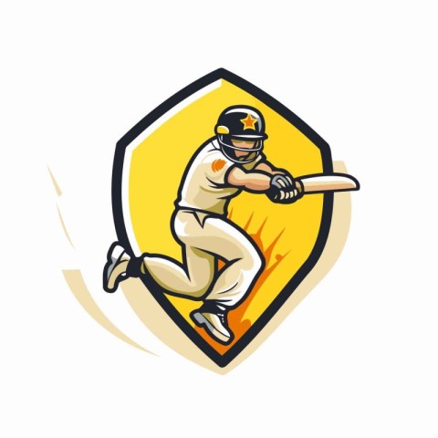 Illustration of a cricket player running with bat viewed from fr