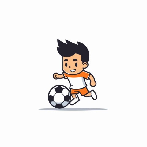 Cartoon boy playing soccer isolated on white background. Vector