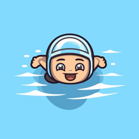 Cute cartoon boy swimming in the pool. Vector illustration for y