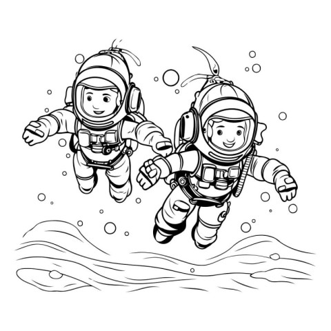 Astronaut flies over the ocean. Coloring book for children.