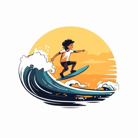 Surfer on the wave. Vector illustration in a flat style.