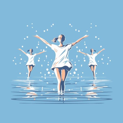 Beautiful young women dancing in the water. Vector illustration