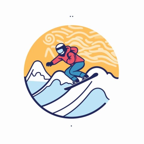 Snowboarder on a background of the mountains. Vector illustratio