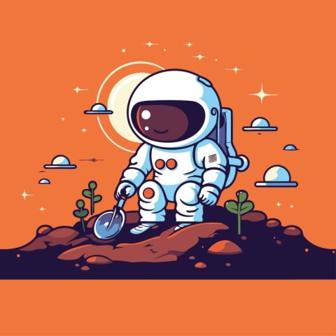 Astronaut in the outer space. Vector illustration in cartoon sty