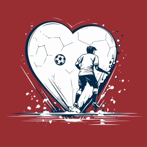 Soccer player on the background of the heart. Vector illustratio