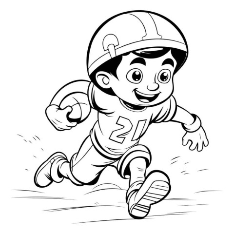 Football Player Running - Black and White Cartoon Illustration.