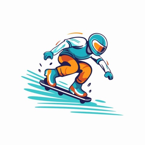 Vector illustration of a skier in a helmet riding a skis