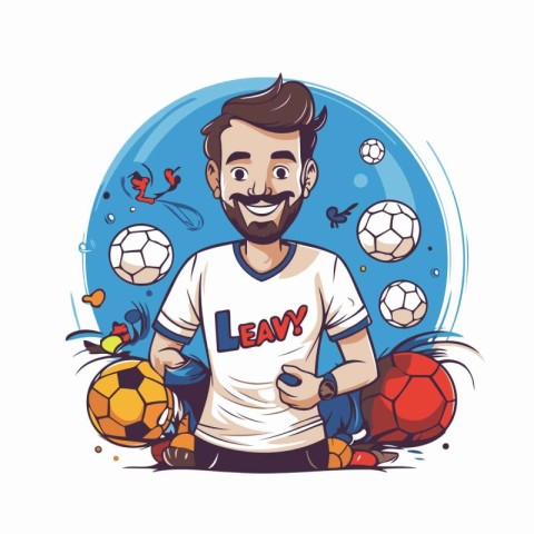 Soccer player with ball. Vector illustration on a white backgrou