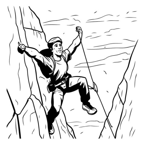 Man climbing on a cliff. Vector illustration ready for vinyl cut