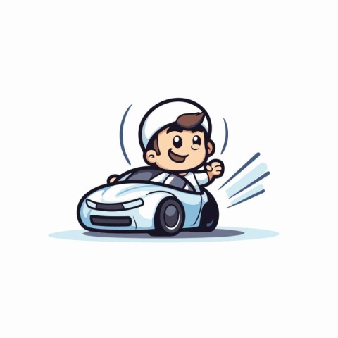 Cartoon man driving a car. Vector illustration on white backgrou