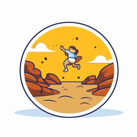 jumping woman in the desert with mountains vector illustration g