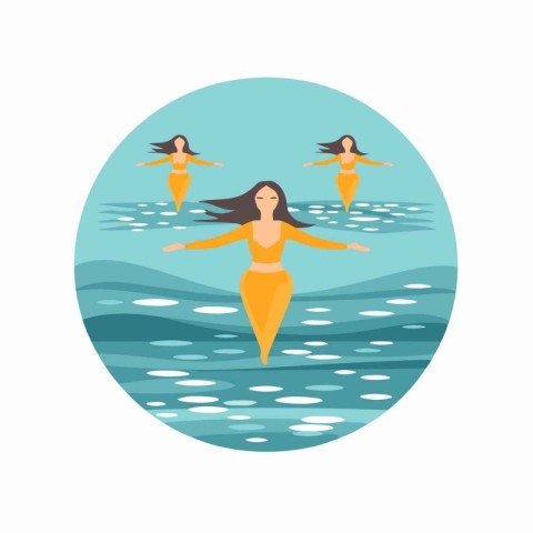 Women swimming in the sea. Vector illustration in a flat style.