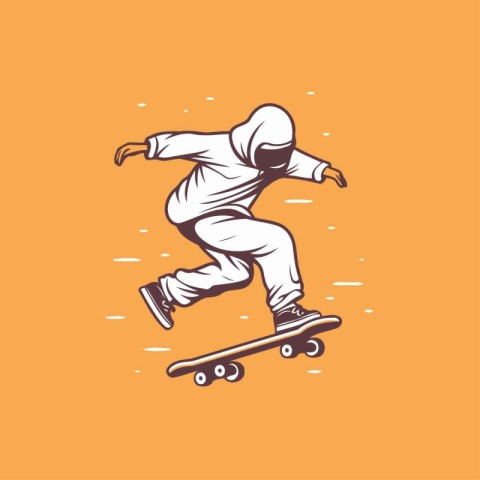 Skateboarder. Extreme sport. Vector illustration on orange backg