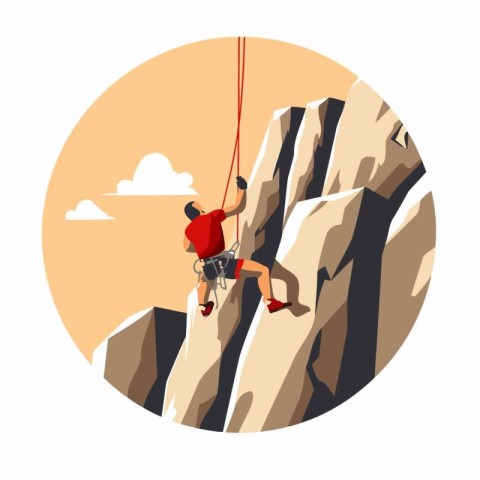 Rock climber on the cliff. Vector illustration in flat style.