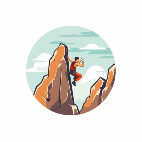 Rock climber climbing on the top of a mountain. Vector illustrat