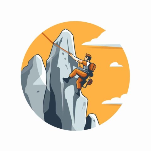 Climber on the cliff. Vector illustration in flat style.