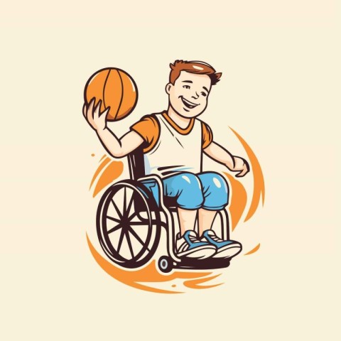 Disabled man in a wheelchair playing basketball vector illustrat