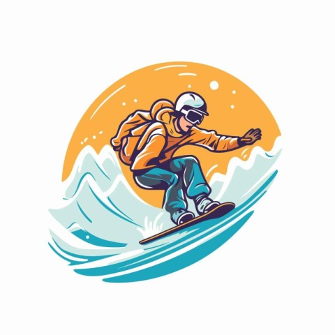 Snowboarder riding a wave on a sunny day. Vector illustration