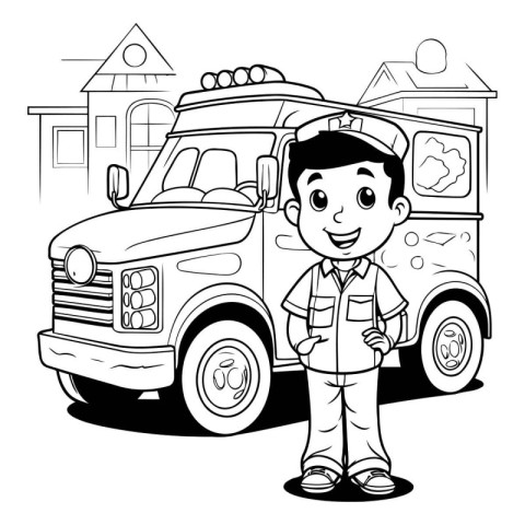 Cartoon Illustration of a Kid Boy Carrying His Car or Truck