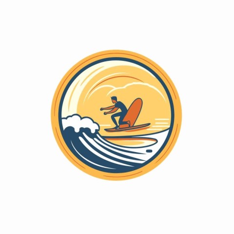 Surfing logo template. Vector illustration of a surfer on the wa