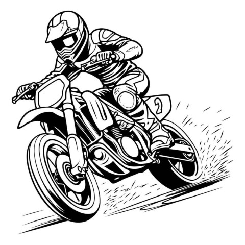 Motorcyclist on the race. Monochrome vector illustration.