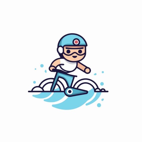 Swimmer in cap and glasses riding a bicycle. Vector illustration