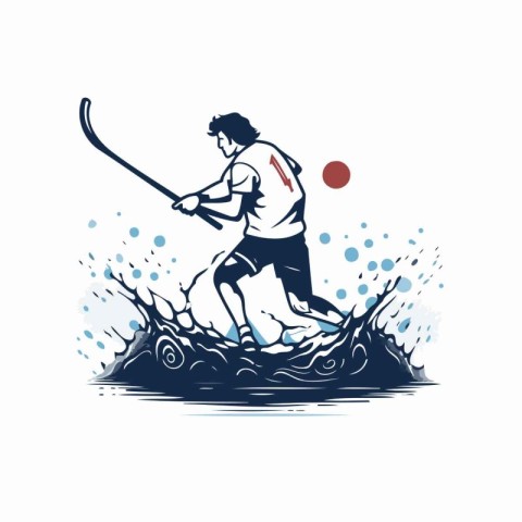 Ice hockey player vector illustration. Ice hockey player with st