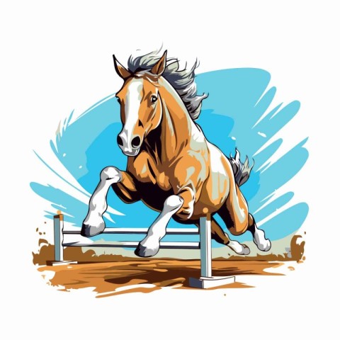 Horse jumping over obstacle. Vector illustration of a horse jump